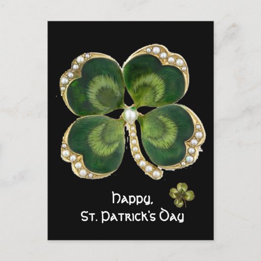 Gold Saint Patrick Kleeblatt Jewel mit Perlen Postkarte (Vorderseite)