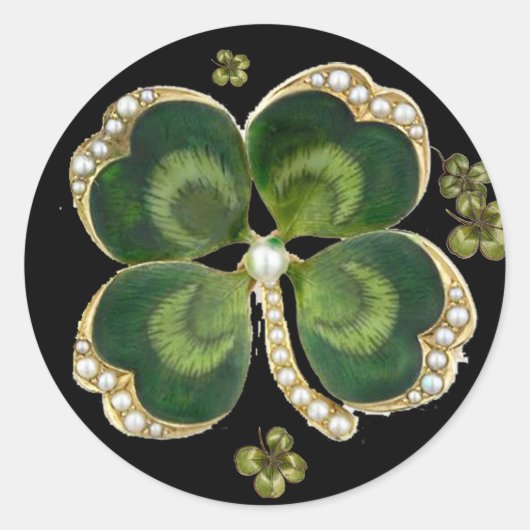 Gold Saint Patrick Kleeblatt Jewel mit Perlen Runder Aufkleber (Vorderseite)