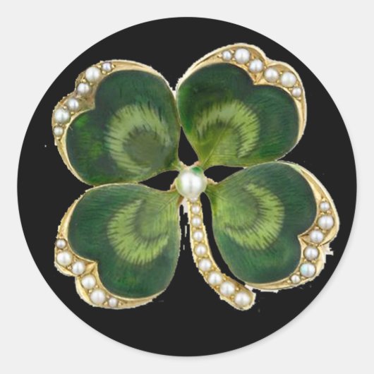Gold Saint Patrick Kleeblatt Jewel mit Perlen Runder Aufkleber (Vorderseite)