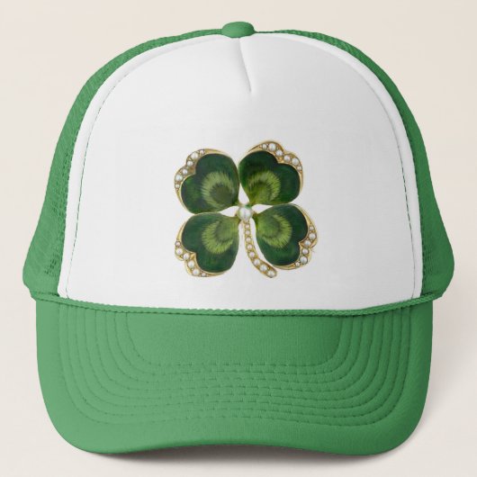 Gold Saint Patrick Kleeblatt Jewel mit Perlen Truckerkappe (Vorderseite)