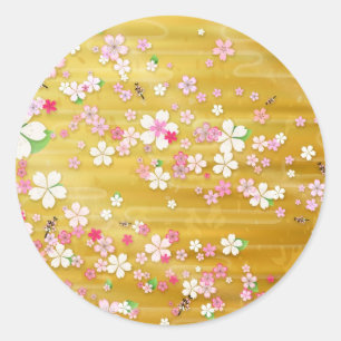 Gold Sakura Kimono - Japanisches Design Runder Aufkleber