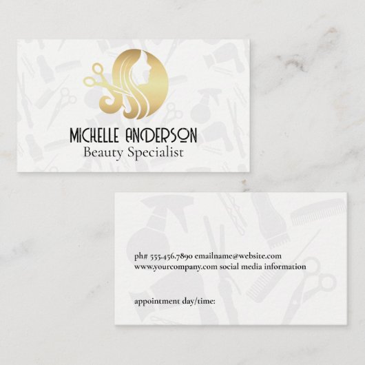 Gold Salon Hair Stylist-Logo Terminkarte (Vorne/Hinten)