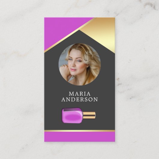 Gold Salon Nail Polnischer Flaschengitter Manicuri Visitenkarte (Vorderseite)