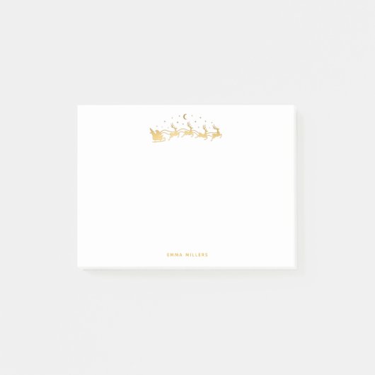 Gold Santa im Schlitten mit Rentieren Post-it Klebezettel (Vorderseite)