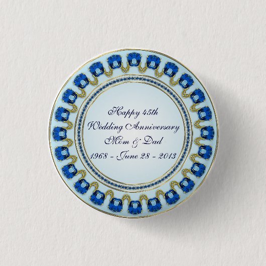Gold Sapphire Blue 45. Hochzeitstag Button (Vorderseite)