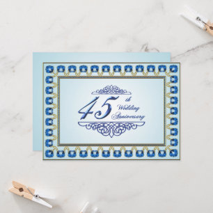 Gold Sapphire Blue 45. Hochzeitstag Einladung