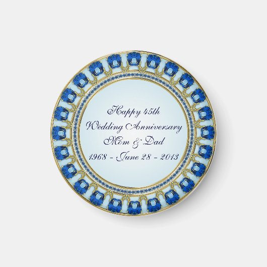 Gold Sapphire Blue 45. Hochzeitstag Magnet (Vorne)