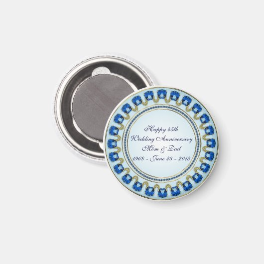 Gold Sapphire Blue 45. Hochzeitstag Magnet (Vorderseite/Rückseite)