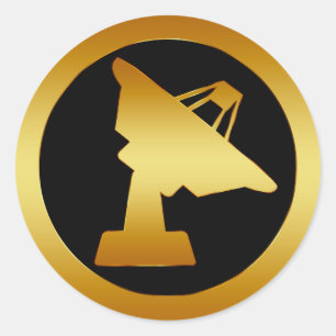 GOLD SATELLITE DISCH RUNDER AUFKLEBER