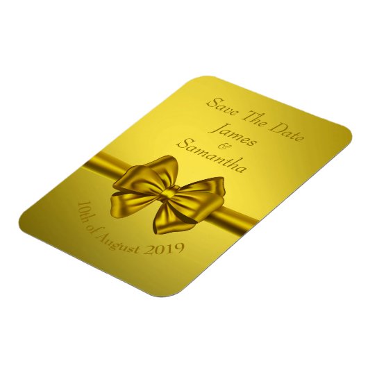 Gold Satin Bow - Speichern Sie das Date Magnet (Linke Seite)