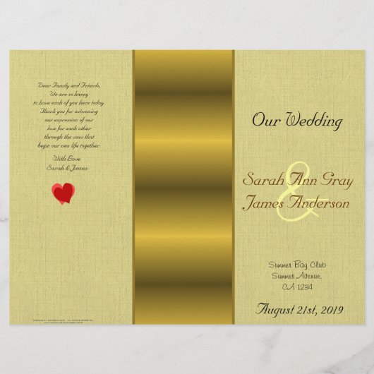 Gold Satin-Effekt Hochzeitsprogramm (Vorderseite)