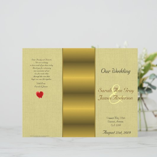 Gold Satin-Effekt Hochzeitsprogramm (Stehend Vorderseite)