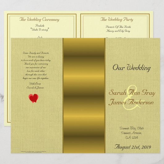 Gold Satin-Effekt Hochzeitsprogramm (Vorne/Hinten)