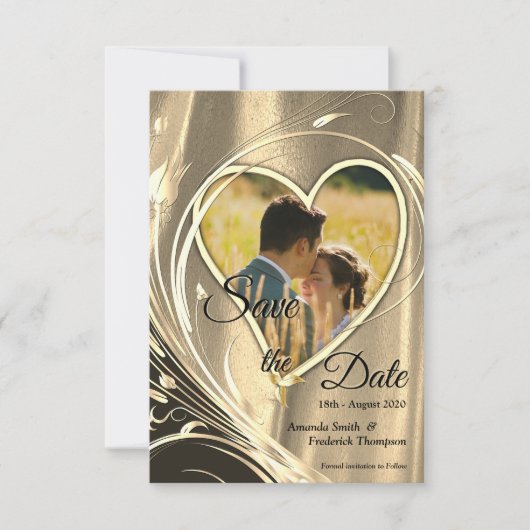 Gold Satin & Gold Blume Pracht Save The Date (Vorderseite)