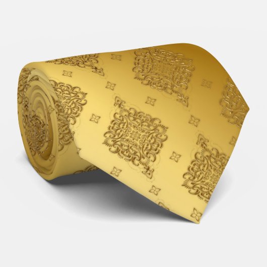 Gold Satin Shiny Embossed Metallic Look Krawatte (Gerollt)