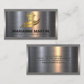 Gold-Säule und Feather-Logo | Metallaluminium Visitenkarte (Vorne/Hinten)