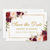 Gold Save the Date floral Burgundy (Vorne/Hinten)