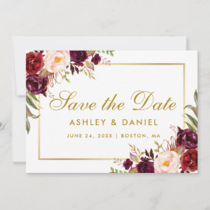 Gold Save the Date floral Burgundy