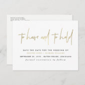 Gold Save the Date haben und halten Ankündigungspostkarte (Vorne/Hinten)