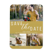 Gold Save the Date Hochzeit 3 Fotos Magnet (Vertikal)