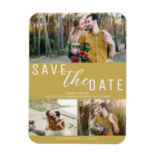 Gold Save the Date Hochzeit 3 Fotos Magnet