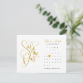 Gold Save the Date Kalender Liebe Herzstück Postka Ankündigungspostkarte (Stehend Vorderseite)