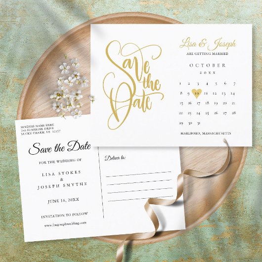 Gold Save the Date Kalender Liebe Herzstück Postka Ankündigungspostkarte
