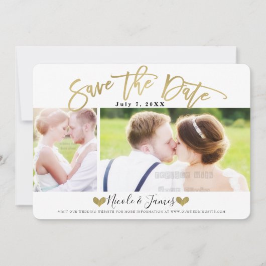 Gold Save the Date Moderne Foto Hochzeit Verlobung Einladung (Vorderseite)