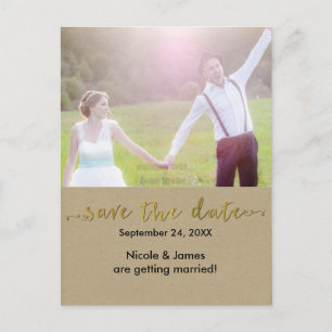 Gold SAVE THE DATE Rustikale Hochzeits-Postkarte m Ankündigungspostkarte