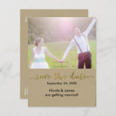 Gold SAVE THE DATE rustikales Foto Hochzeit Postka Ankündigungspostkarte (Vorne/Hinten)