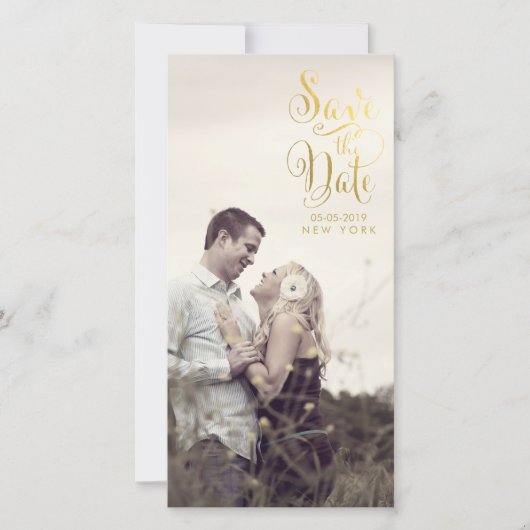 Gold Save the Date Script Overlay Foto Cards (Vorderseite)