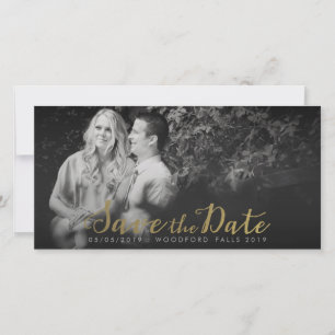 Gold Save the Date Script Overlay Foto Cards