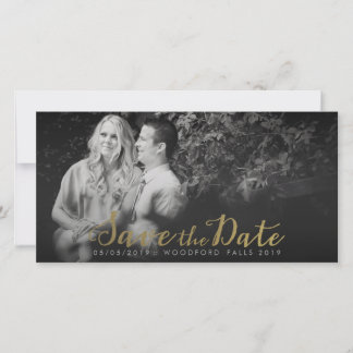 Gold Save the Date Script Overlay Foto Cards