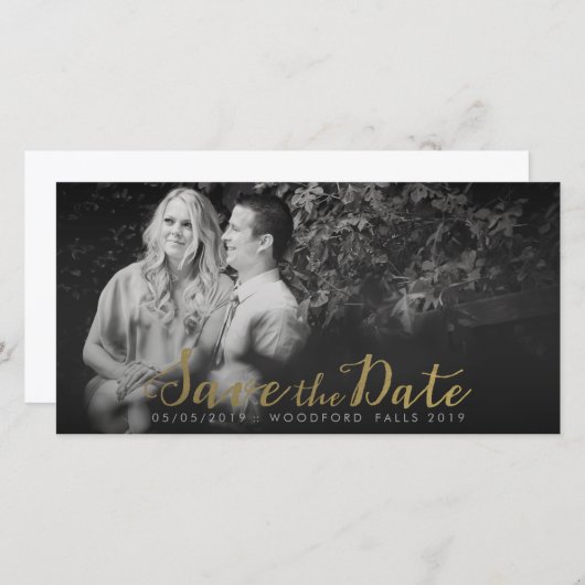 Gold Save the Date Script Overlay Foto Cards (Vorne/Hinten)