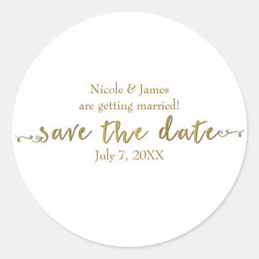 Gold Save the Date Script Personalisiert Runder Aufkleber (Vorderseite)