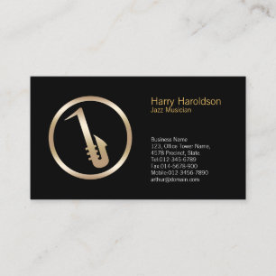 Gold Saxophon Icon Jazz Musician Business Card Visitenkarte