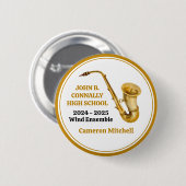 Gold Saxophone Player Personalisiert Band Button (Vorne & Hinten)