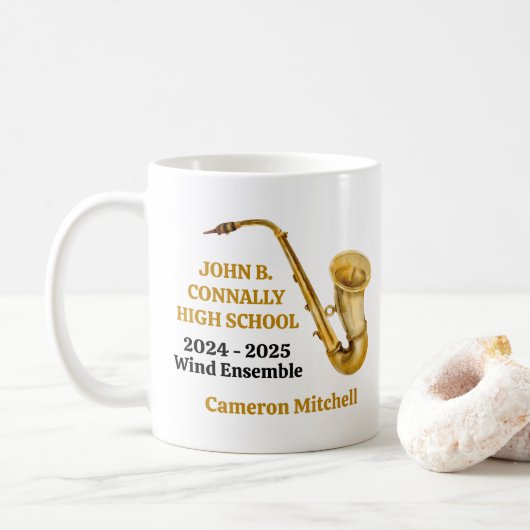 Gold Saxophone Player Personalisiert Band Kaffeetasse (Mit Donut)