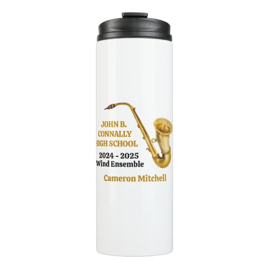 Gold Saxophone Player Personalisiert Band Thermosbecher (Vorderseite)