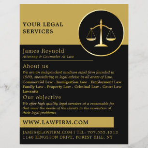 Gold Scales of Justice, Legal Services Advertising Flyer