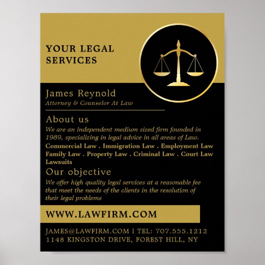 Gold Scales of Justice, Legal Services Advertising Poster (Vorne)