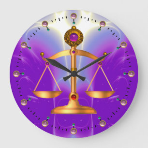 GOLD SCALES OF LAW WITH GEM STONES ,Justice Symbol Große Wanduhr