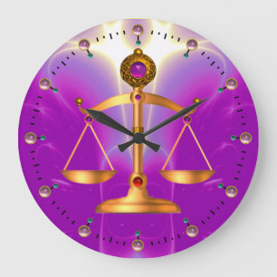GOLD SCALES OF LAW WITH GEM STONES ,Justice Symbol Große Wanduhr