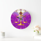 GOLD SCALES OF LAW WITH GEM STONES ,Justice Symbol Große Wanduhr (Zuhause)
