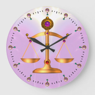 GOLD SCALES OF LAW WITH GEM STONES ,Justice Symbol Große Wanduhr