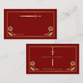 Gold Scarlet Mittelalterliches Königsschwert Hochz Platzkarte