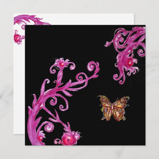 GOLD-SCHALTFLÄCHE, hell rosa Schwarz-weiß Einladung (Vorne/Hinten)