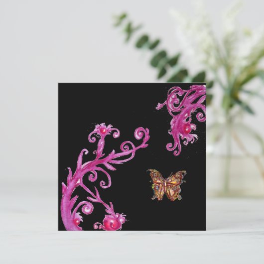 GOLD-SCHALTFLÄCHE, hell rosa Schwarz-weiß Einladung (Stehend Vorderseite)