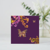 GOLD SCHALTFLY IN LILA, eleganter Hochzeit Einladung (Stehend Vorderseite)