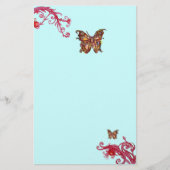 GOLD SCHALTFLY UND RED BERRIES Aquamarin Blau Briefpapier (Vorderseite)